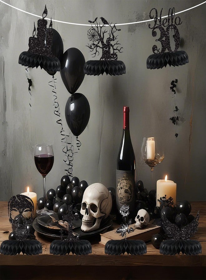 Koeilay 9 Pcs Death to My 20s Decorations 30th Birthday Decorations Rip to My 20s Honeycomb Centerpiece Gothic Table Decor Glitter Funeral for My Youth Halloween Black Birthday Party Supplies for Men Women - Image 4